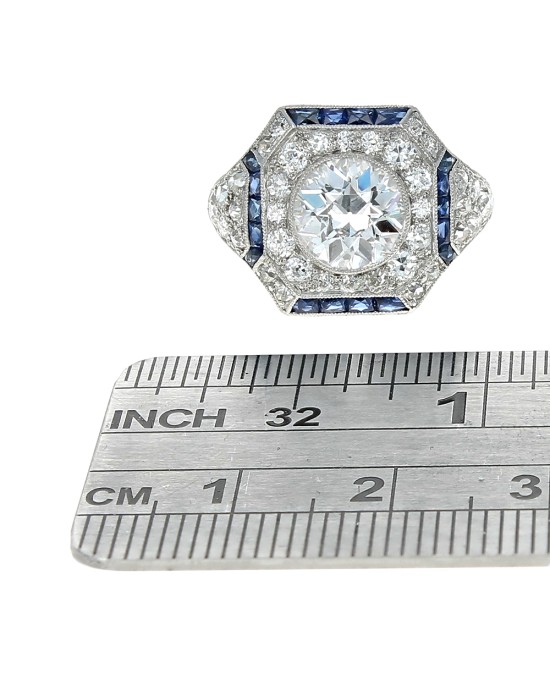 1.81ct RBC Diamond, Euro Diamond and Sapphire Vintage Ring